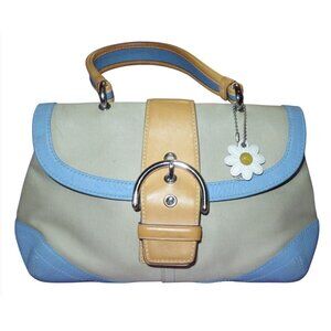 Coach 2004 Daisy Flap Hampton Cream Sateen & Blue and Tan Vachetta Leather